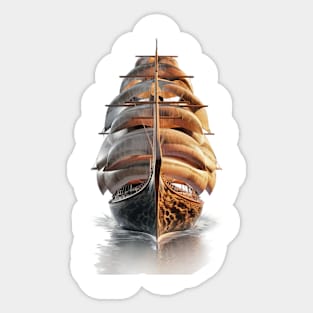 A Large Sailing Ship with Multiple Sails, Beautifully Reflecting on the Water’s Surface Sticker